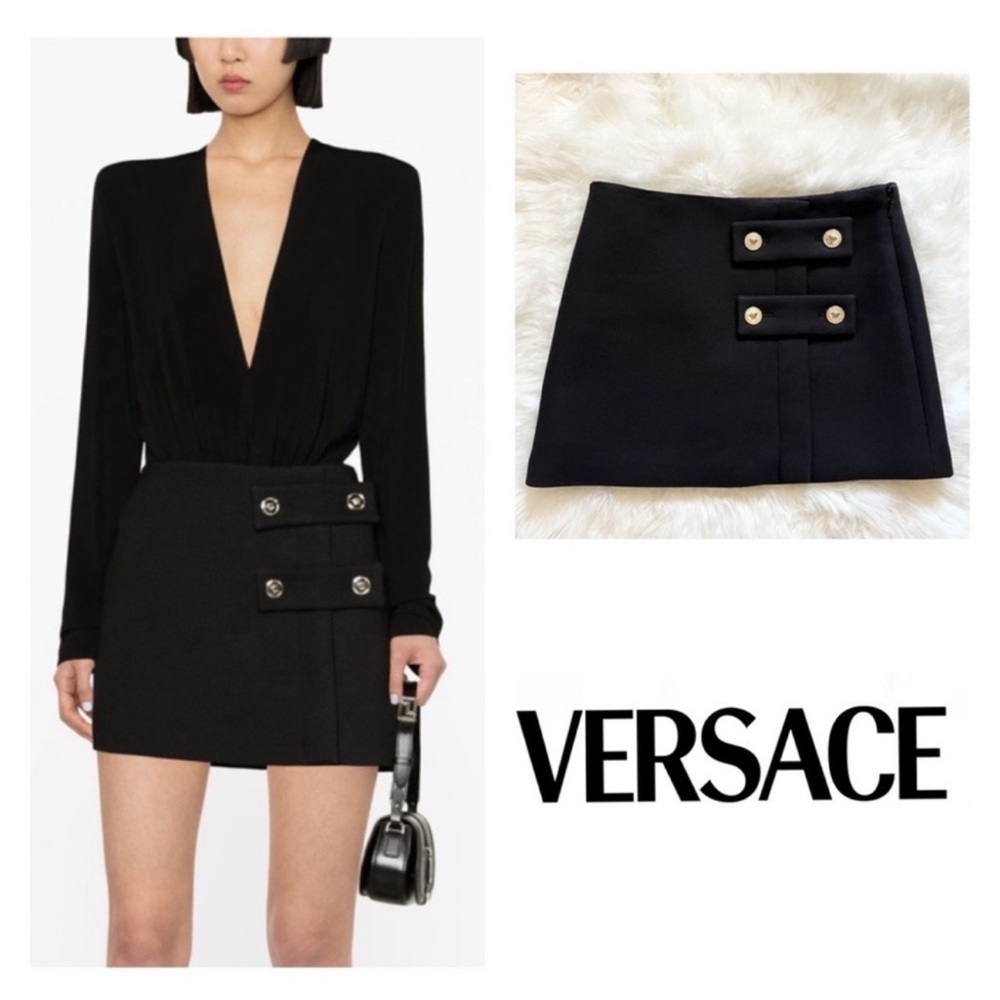 New! VERSACE Medusa Logo Button Embellished Mini Skirt IT 40
